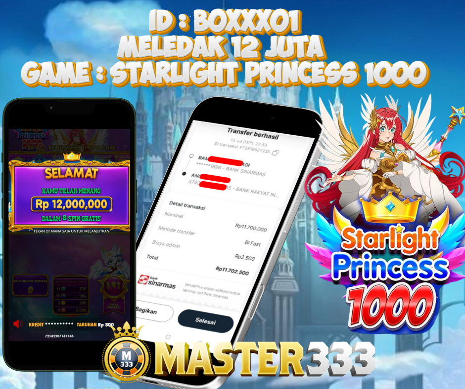  MASTER333 JACKPOT SLOT Starlight Princess 1000  Rp.12,000,000.,- LUNAS